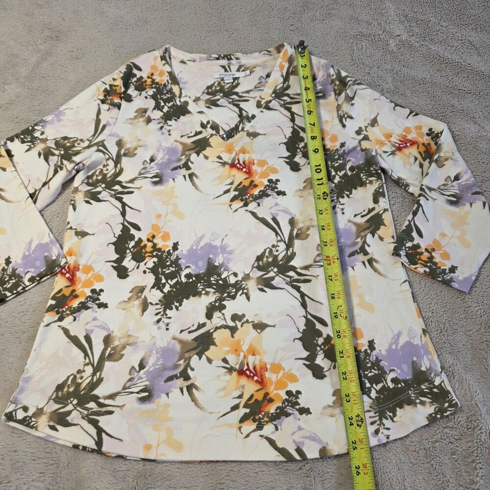 Chicos Watercolor Floral Womens V-Neck Top Blouse Size 1 US 8 Medium Pima Cotton - Picture 3 of 6